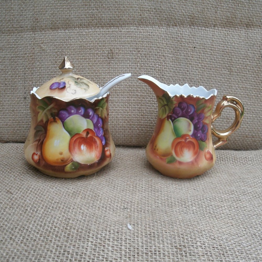 Vintage Lefton Heritage Fruit Sugar & Creamer Set